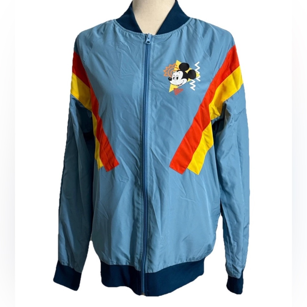 Disney Parks Mickey Mouse Light Blue Full Zip Windbreaker Jacket Size Small